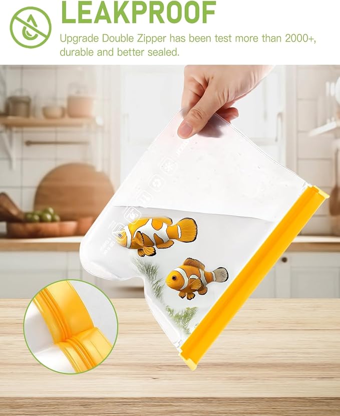 IDEATECH 10Pack Reusable Quart Freezer Bags, Food Storage Bags Stand Up | - Image 5