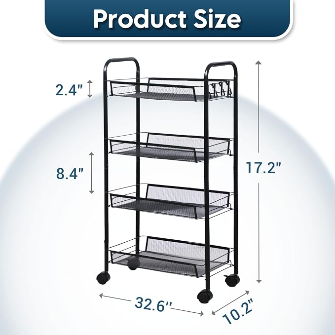 LOFTEY 4 Tier Rolling Storage Cart, Small Metal Utility Cart on Wheels - Image 2