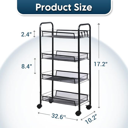 LOFTEY 4 Tier Rolling Storage Cart, Small Metal Utility Cart on Wheels - Image 2