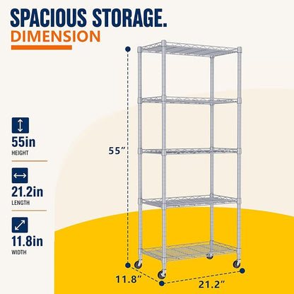 REGILLER 5-Wire Shelving Metal Storage Rack Adjustable Shelves, Standing - Image 2