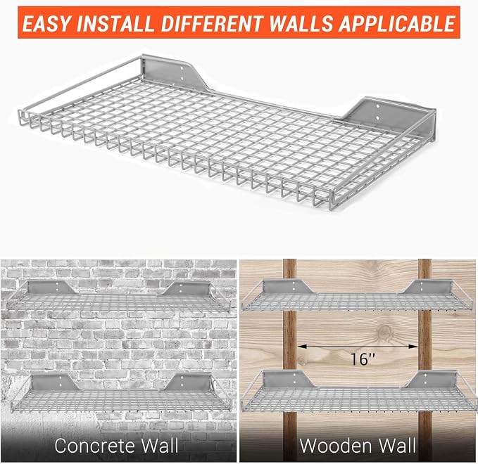 Wallmaster Heavy Duty Garage Wall Shelving 2 Pack 23.6"x11.8" Metal Wire - Image 4