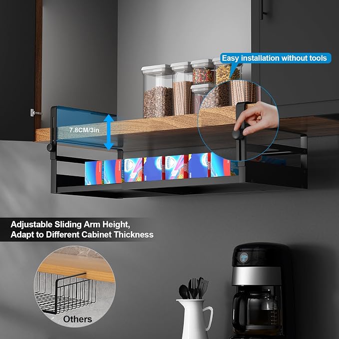 2Pack Under Shelf Basket Organizer, Adjustable Under Cabinet Shelf Storage - Image 3