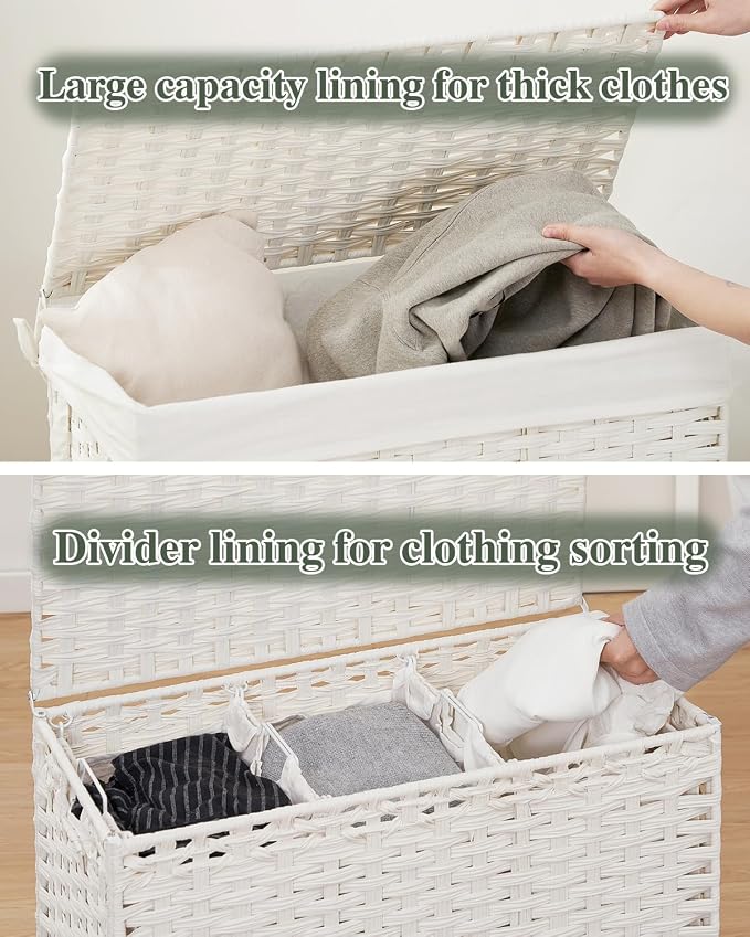 Laundry Hamper with Lid Laundry Basket 132 L Wicker Clothes Hamper, Handwoven - Image 3