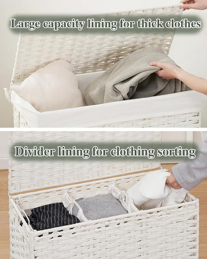 Laundry Hamper with Lid Laundry Basket 132 L Wicker Clothes Hamper, Handwoven - Image 3