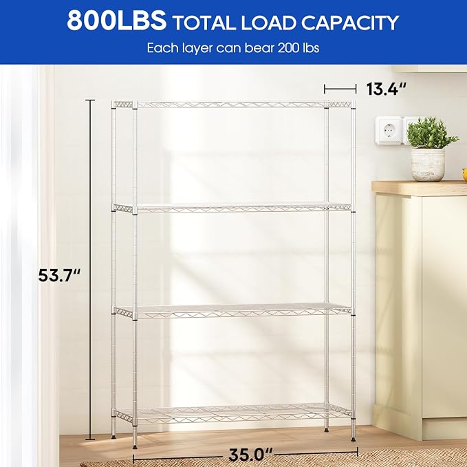 4-Tier Storage Shelves 35.4" L x 13.3" W x 53.7" H Metal Garage Shelves - Image 8
