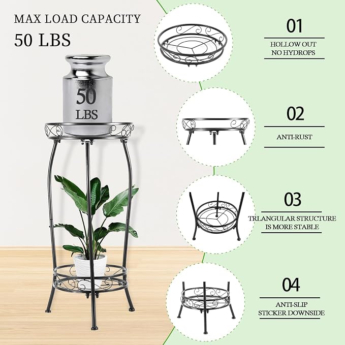 LOYAL TIGER Plant Stand Indoor Outdoor，Tall Black Metal Rustproof Stable Plant - Image 3
