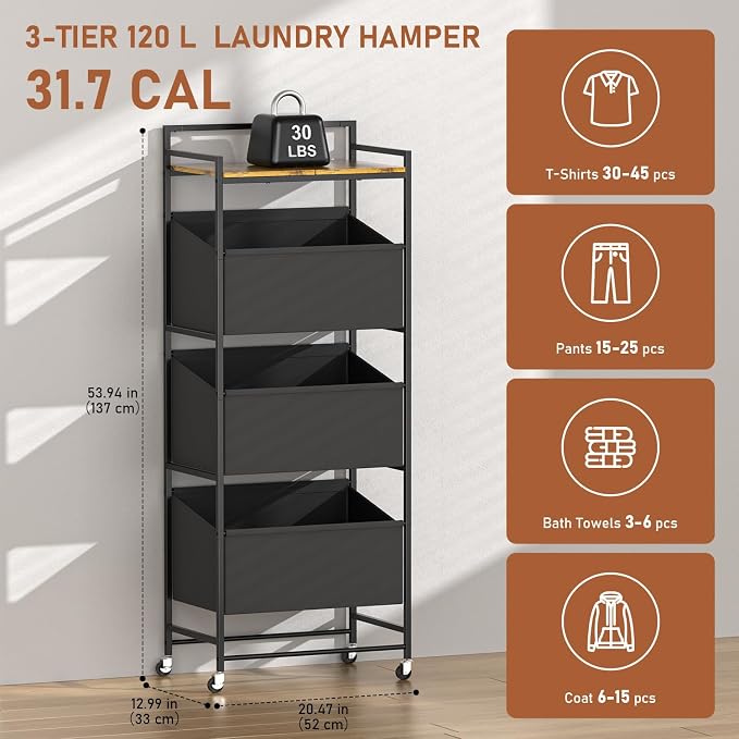 3-Tier Laundry Hamper Sorter - Image 6