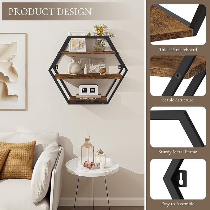 Hexagon Shelves for Wall, Decorative Hexagon Floating Shelves | Geometric Wall - Image 5