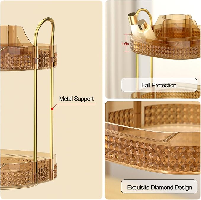 360° Rotating Makeup Organizer 2 Tier, Large Skincare Clear Make Up Storage - Image 6