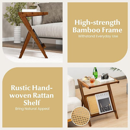 Giantex Rattan Side Table, Boho Nightstand - Image 6
