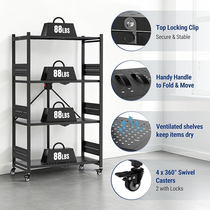 WORKPRO 4-Tier Folding Shelf, No-Assembly Metal Storage Rack - Image 7