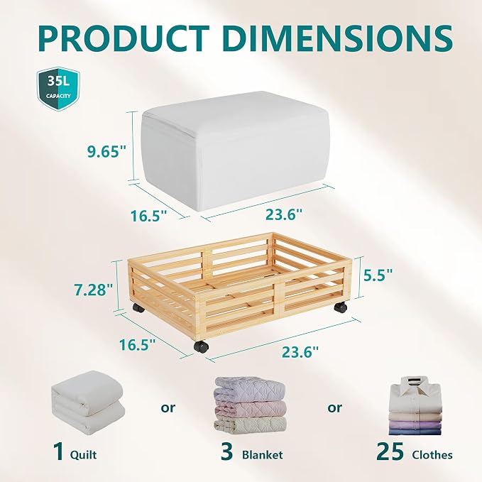 Bamboo Under Bed Storage Containers- Underbed Organizer - Image 2