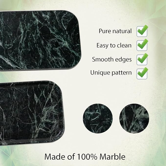 Natural Green Marble Tray 11.8"x7.8"x0.6" | Bathroom Vanity Organizer & Kitchen - Image 3