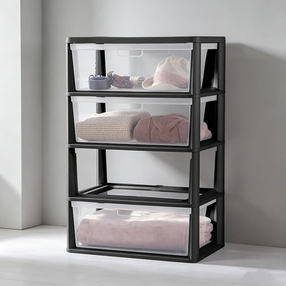 Wide 4-Drawer Plastic Storage Tower, Removable Clear Bins, Tool-Free Assembly - Image 4
