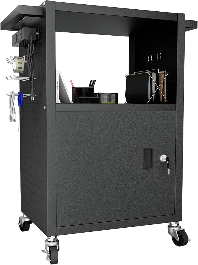 Mobile AV Cart with Push Handles, Heavy Duty Rolling Media Cart with Customized by GREHITK