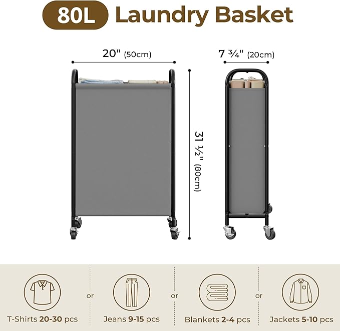 GRANNY SAYS 80L Laundry Hamper, Slim Laundry Basket - Image 2