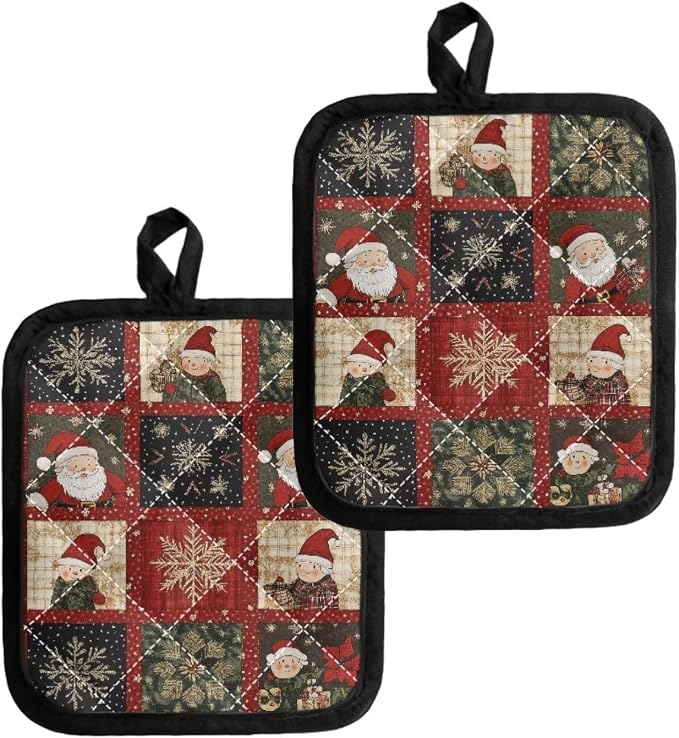 Christmas Red Santa Claus Buffalo Plaid Pot Holders 2 Set, Heat Resistant Oven by Jndtueit