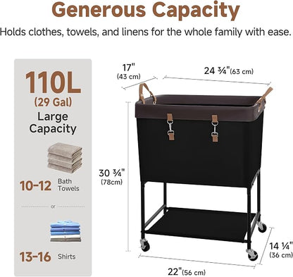 StorageWorks Laundry Cart, 2 Tier Rolling Basket - Image 3