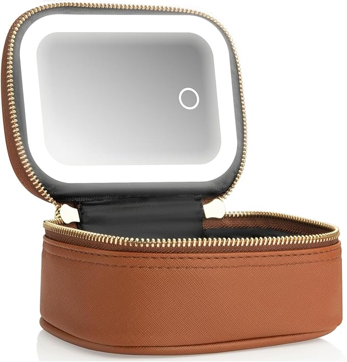 Small Makeup Bag with Led Mirror, Mini Travel Make up Bag 3 Light Modes by Extrei+Gent