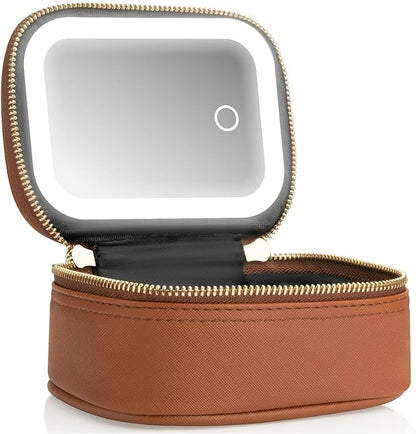Small Makeup Bag with Led Mirror, Mini Travel Make up Bag 3 Light Modes by Extrei+Gent
