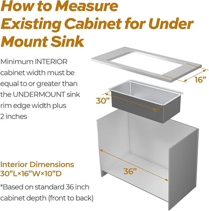 32 Inch Undermount Kitchen Sink, TECASA 18-gauge Stainless Steel Single Bowl - Image 5