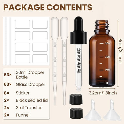 63 Pcs 1oz Amber Glass Dropper Bottles - Image 2
