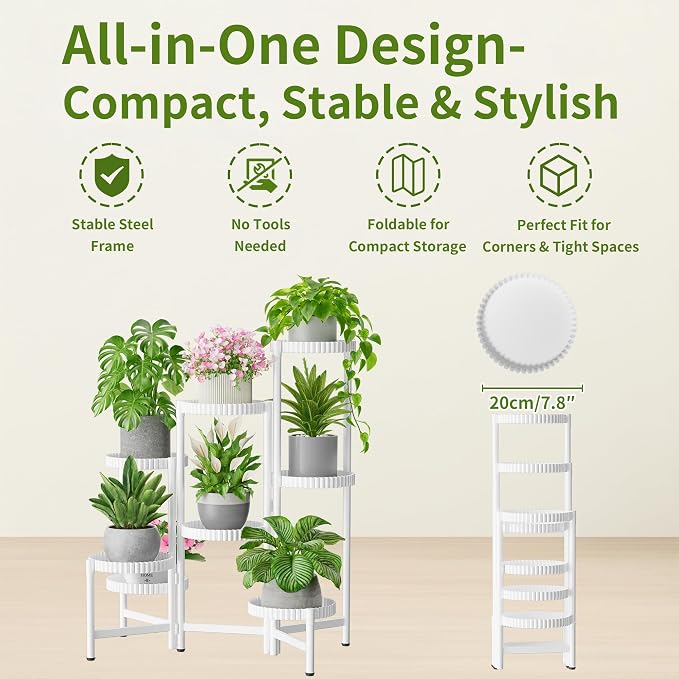 8 Tier Plant Stand Indoor Outdoor, Corner Tiered Fladable Plant Stands - Image 5