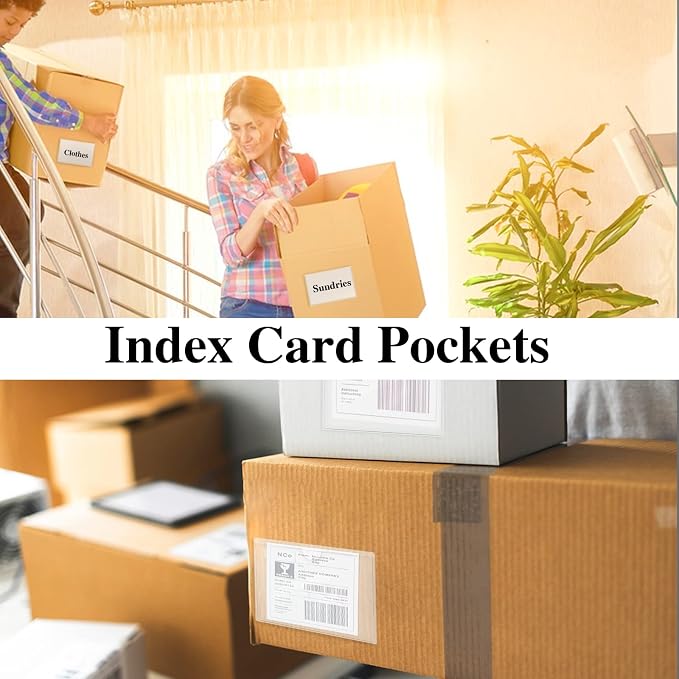 100 Pack Self-Adhesive 3" x 5" Index Card Pockets Clear Lables Holder | Pvc - Image 4