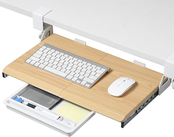 ETHU Keyboard Tray Under Desk, 19.7" X 12.2" Small Size C Clamp Keyboard Drawer by ETHU