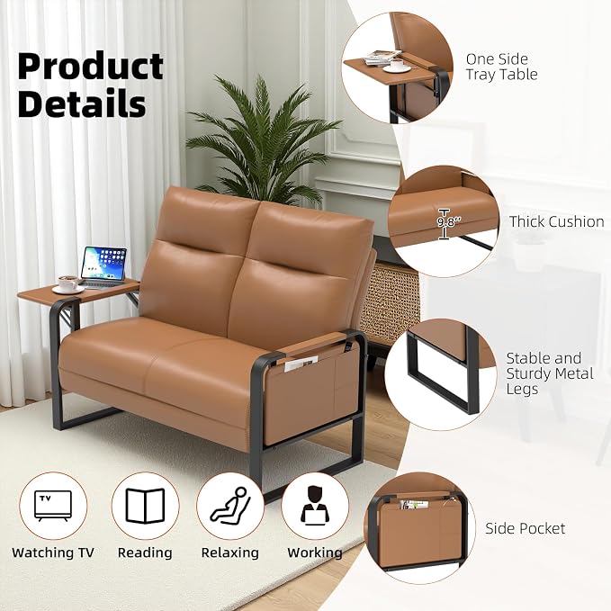 Faux Leather Loveseat, Upholstered Loveseat - Image 8