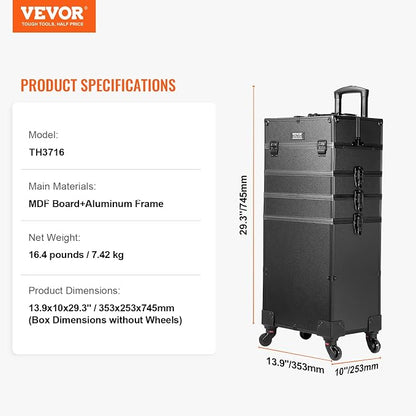 VEVOR Makeup Train Case Professional Makeup Storage Organizer Box Make Up - Image 7
