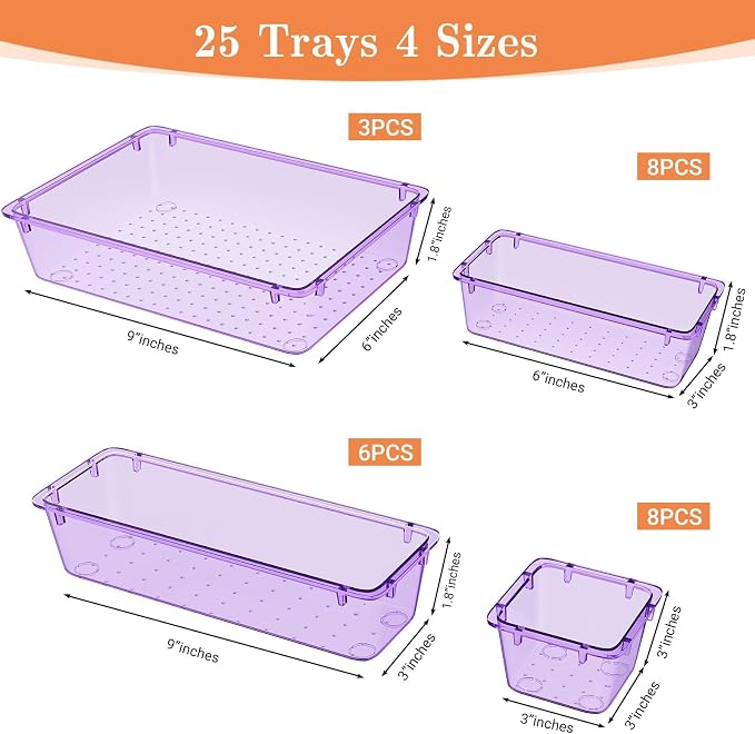 25 PCS Plastic Drawer Organizer Set, 4-Size Versatile Organizer Trays & storage - Image 2