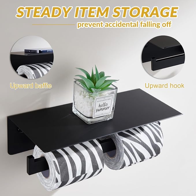 APLusee Matte Black Double Toilet Paper Holder - Image 7