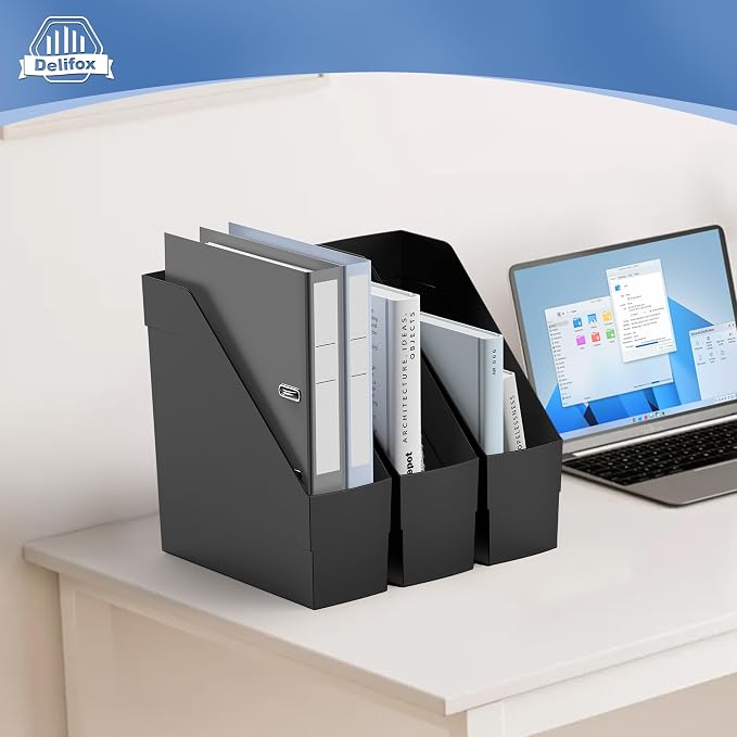 Delifox 3 Pack Magazine Rack, Plastic File Folder Bin Desk Organizer - Image 7