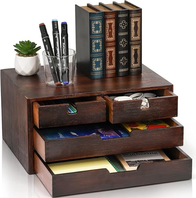 DEAYOU Bamboo Desk Organizer, 100% Natural Bamboo Desktop Drawer Organizer by DEAYOU