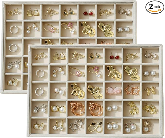 Large Velvet Jewelry Tray 2 Pack Stackable Jewelry Display Drawer Inserts Trays by Unknown