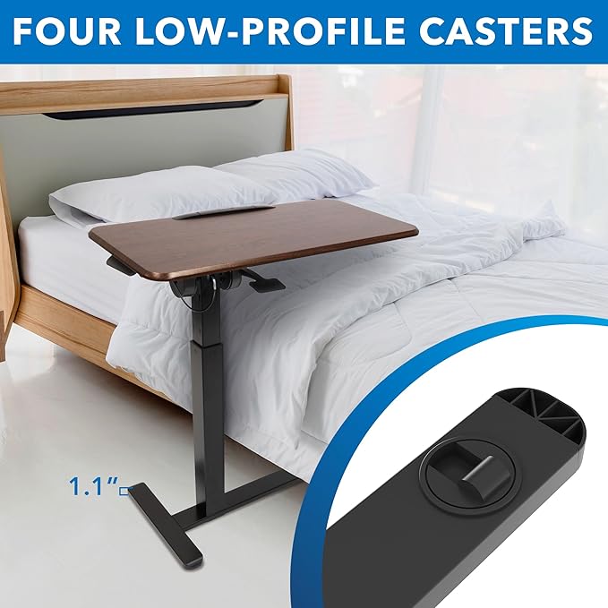 Mount-It! Rolling Bedside Table, Overbed Tray Table on Wheels - Image 4