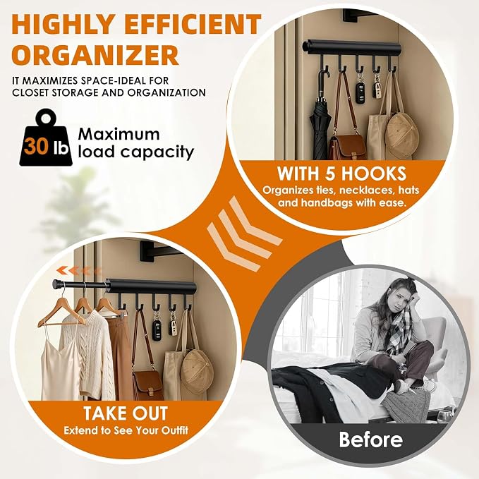 12 Inch Valet Rod for Closet Pull Out Heavy Duty Retractable Slide Out Closet - Image 5