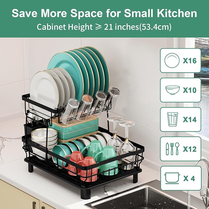 MOUKABAL Dish Drying Rack, 2 Tier Dish Rack, Large Dish Racks - Image 5