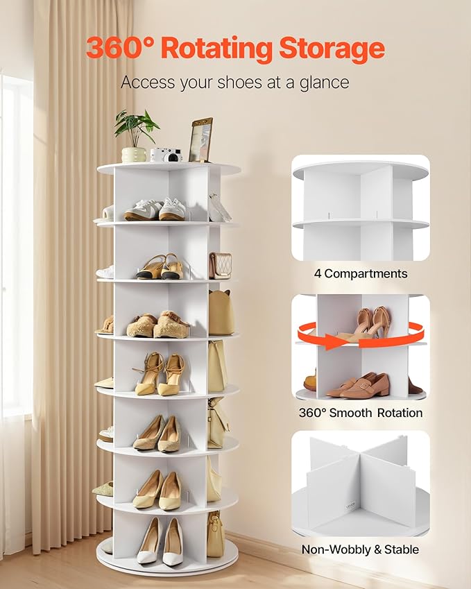 VEVOR 7 Tiers Rotating Shoe Rack Tower, 360° Spinning Shoe Rack, Revolving - Image 4