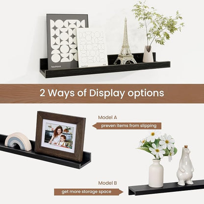 Fun Memories Picture Ledge Shelf, Solid Pine Wood Floating Shelves Set of 4 - Image 6