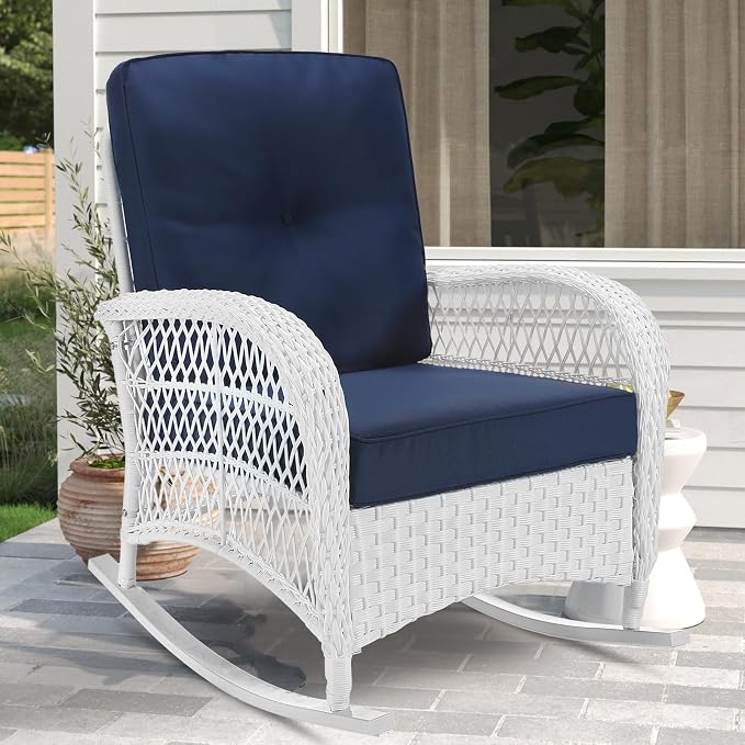 VIVIJASON Outdoor Wicker Rocking Chair, Patio Rattan Rocker Chair - Image 7