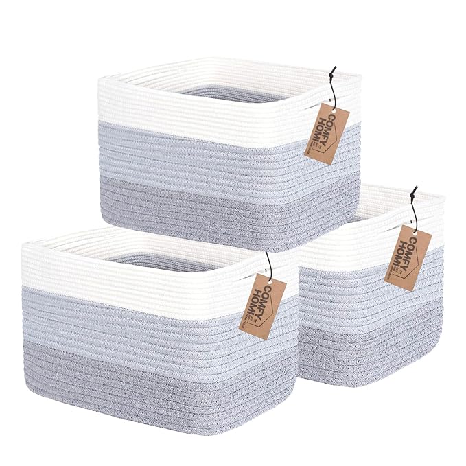 COMFY-HOMI 3PACK Cotton Rope Woven Basket by COMFY-HOMI