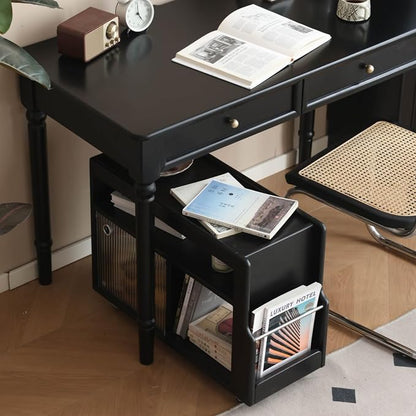 Side Table with Storage, Solid Wood Rolling End Table - Image 7