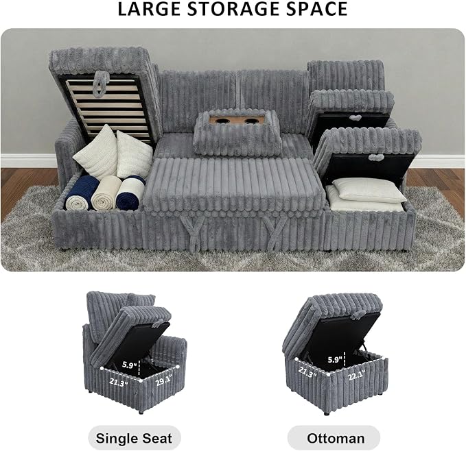 104" U Shaped Sleeper Sofa Bed, Sectional Couches - Image 5