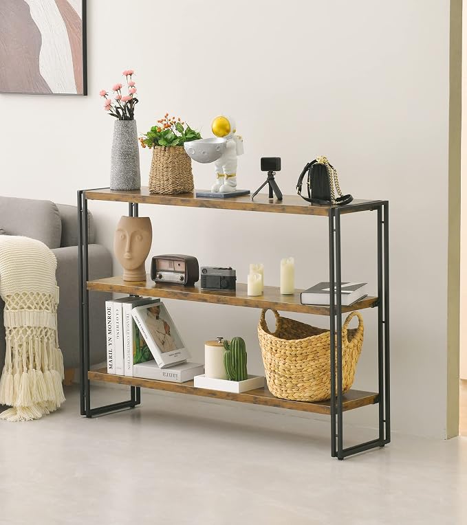 HCHQHS 3-Tier Rustic Wood and Metal Industrial Bookshelf - Image 9