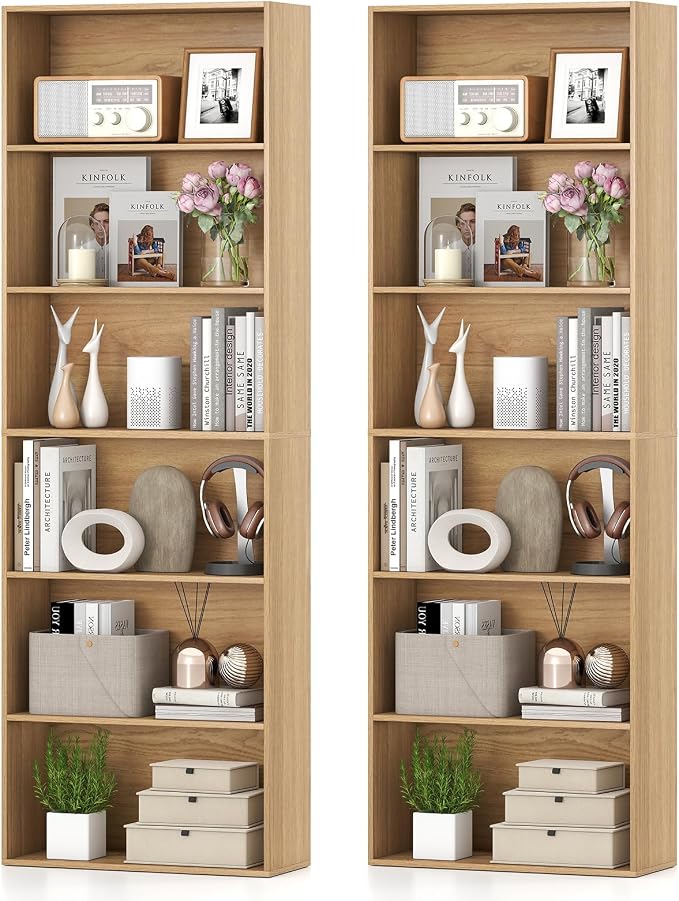 Giantex 6-Tier Bookcase Set of 2, Freestanding Storage Organizer w/Open Shelves by Giantex