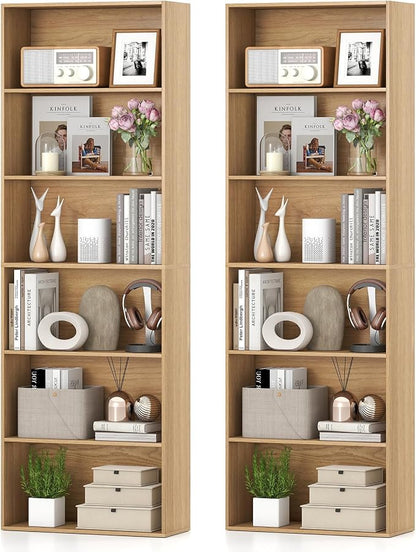 Giantex 6-Tier Bookcase Set of 2, Freestanding Storage Organizer w/Open Shelves by Giantex