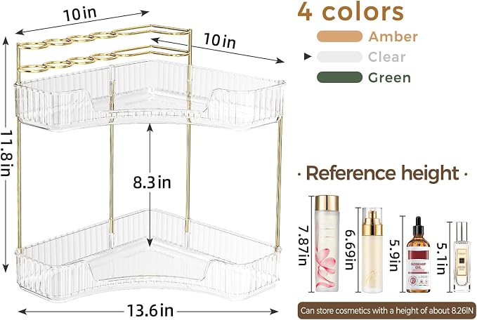 BEFSOP Corner Bathroom Counter Organizer, Upgraded 2-Tier Makeup Organizer - Image 2