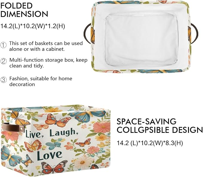 Live Laugh Love Colorful Butterfly Storage Bins Box Foldable Shelf Basket - Image 2